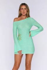 Drift Into Chic Knit Sequin Long Sleeve Mini Dress Mint