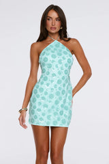 Disco Queens Sequin Halter Mini Dress Mint