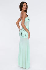 Cabaret Strapless Embellished Mesh Maxi Dress Sage