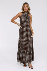 Pretty Wins Again Polka Dot Halter Maxi Dress Brown