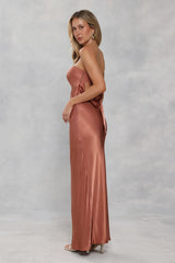 The Felicity Strapless Satin Maxi Dress Bronze