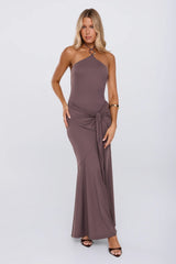 Twirl Season Halter Maxi Dress Brown