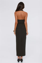 Own The Room Peplum Halter Maxi Dress Black