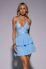 Dancefloor With You Sequin Halter Mini Dress Blue