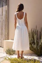 Romance Stitched Embroidered Maxi Dress White