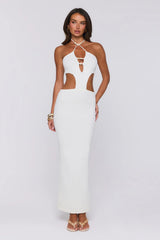 Beachside In Cabo Knit Halter Maxi Dress White