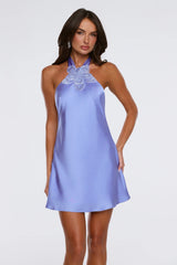 Watch Me Glow Halter Satin Mini Dress Cornflower