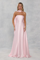 The Serina Strapless Satin Maxi Dress Light Pink