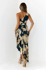 Floral One Shoulder Cutout Maxi Dress Navy