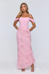 Pretty Glow Up Off Shoulder Maxi Dress Pink