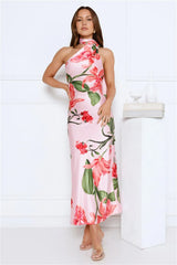 Romance In Bloom Satin Maxi Dress Pink