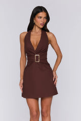 Just Enough Attitude Halter Mini Dress Brown