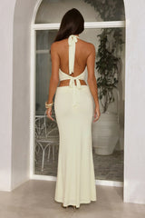 Elegant Aura Halter Maxi Dress Citrus Yellow