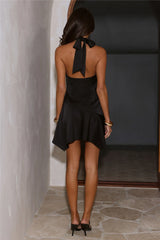 Warm Breeze Halter Satin Mini Dress Black