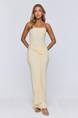 Gentle Statement Mesh Strapless Maxi Dress Yellow