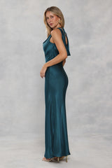 The Loretta Cowl Satin Maxi Dress Teal