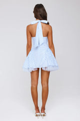 Enchanted Lily Gingham Halter Mini Dress Blue