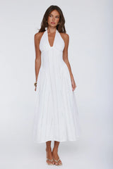 Petal Whimsy Embroidered Halter Maxi Dress White