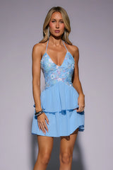 Dancefloor With You Sequin Halter Mini Dress Blue