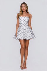 First Served Strapless Polka Dot Mini Dress White
