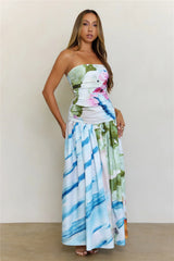 Radiant Garden Floral Strapless Drop Waist Maxi Dress Multi