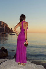 Starry Romance Mesh Halter Maxi Dress Plum