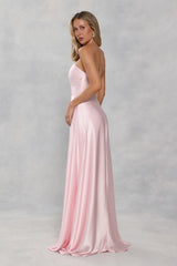 The Serina Strapless Satin Maxi Dress Light Pink