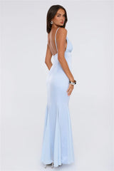 Flirty Petal Pop Satin Maxi Dress Blue
