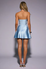 Dressed To Dazzle Strapless Satin Mini Dress Blue