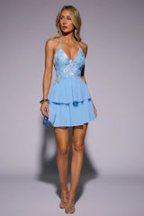 Dancefloor With You Sequin Halter Mini Dress Blue
