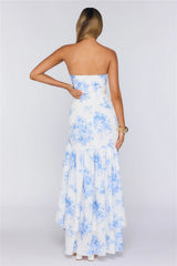 Floral Float Strapless Maxi Dress Blue