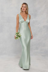 The Isabeau Satin Maxi Dress Sage Green