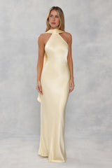 The Vivia Halter Satin Maxi Dress Yellow