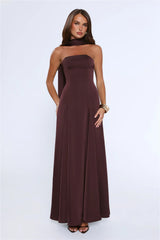 Satin Tempt Strapless Maxi Dress Chocolate