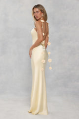 The Flora Satin Maxi Dress Yellow