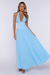 The Pretty Waltz Halter Maxi Dress Light Blue