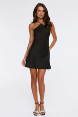 Wink This Way Satin Mini Dress Black