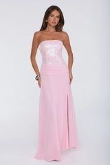 Shine Into Midnight Strapless Sequin Maxi Dress Pink