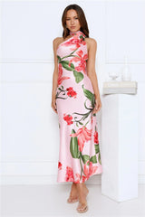 Romance In Bloom Satin Maxi Dress Pink