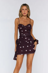 Pretty Comes First Mesh Polka Dot Mini Dress Chocolate