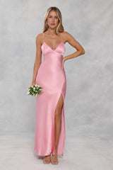 The Sophia Satin Maxi Dress Candy Pink