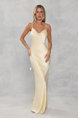The Flora Satin Maxi Dress Yellow