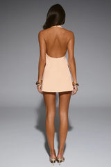 Satin Aura Halter Satin Mini Dress Apricot