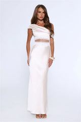 Under Candlelights Off Shoulder Satin Maxi Dress Champagne