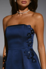 Blossom Hour Strapless Satin Mini Dress Navy