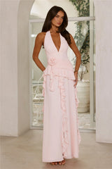 Soft Petal Muse Halter Maxi Dress Pink