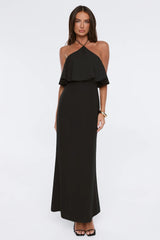 Silken Radiance Halter Maxi Dress Black