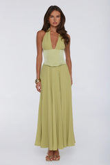 The Secret Waltz Halter Maxi Dress Lime
