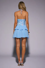 Dancefloor With You Sequin Halter Mini Dress Blue