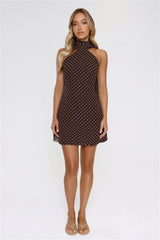 Chic Babe Polka Dot Halter Mini Dress Brown
